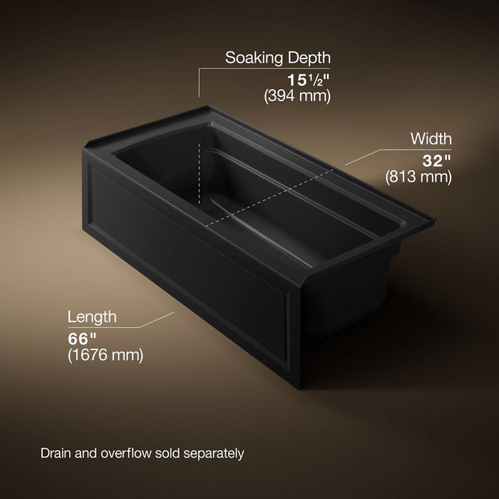 KOHLER Archer 66" x 32" alcove Heated BubbleMassage air bath, right drain