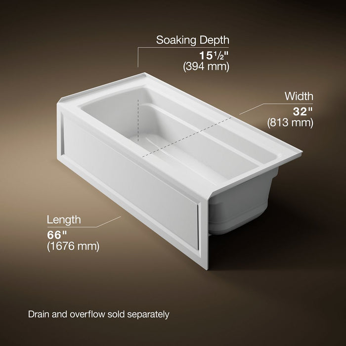 KOHLER Archer 66" x 32" alcove Heated BubbleMassage air bath, right drain