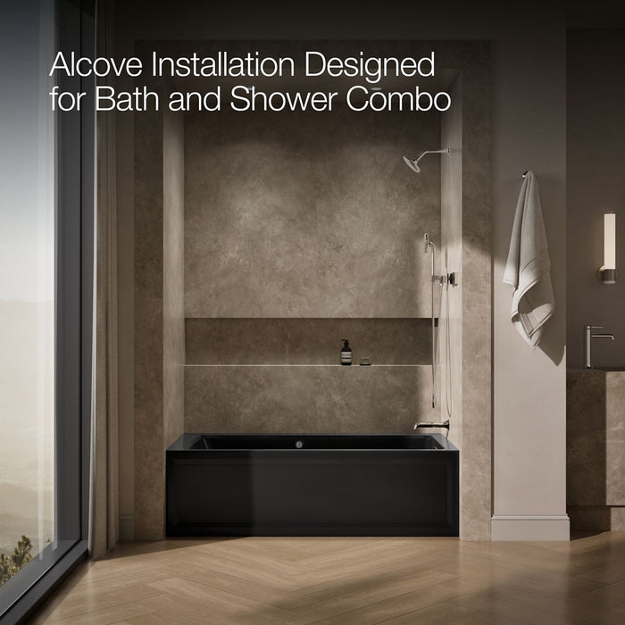 KOHLER K-1949-GHRAW Archer 66" x 32" alcove Heated BubbleMassage air bath with Bask heated surface, right drain, black...