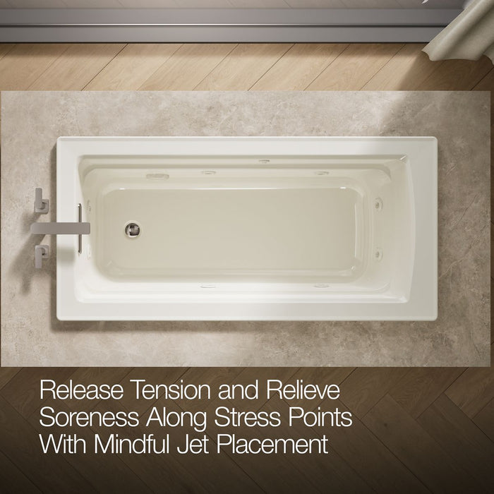 KOHLER K-1949-H Archer 66" x 32" drop-in heated whirlpool bath, biscuit - view 5