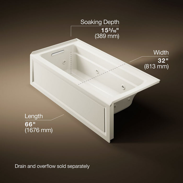 KOHLER K-1949-LA Archer 66" x 32" integral apron whirlpool with integral flange and left-hand drain, biscuit - view 5