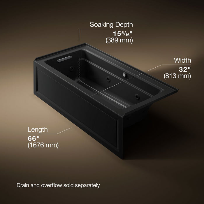 KOHLER K-1949-LAW Archer 66" x 32" alcove whirlpool bath with Bask heated surface, left drain, black black - view 5