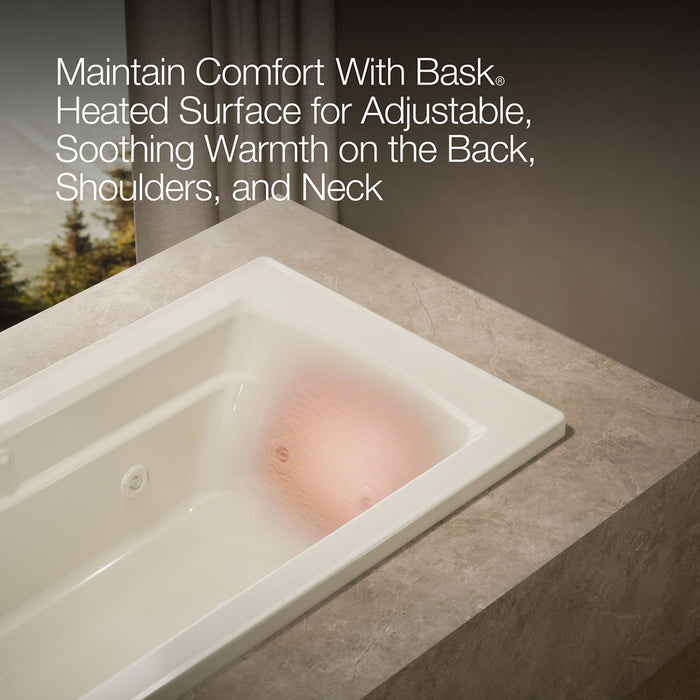 KOHLER K-1949-W1 Archer 66" x 32" drop-in whirlpool bath with Bask heated surface, biscuit - view 5