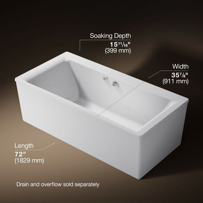 KOHLER K-1958-GH Stargaze 72" x 36" freestanding Heated BubbleMassage air bath with straight shroud