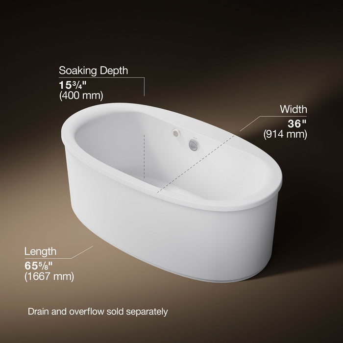 KOHLER K-1966-GH Sunstruck 65-1/2" x 35-1/2" freestanding Heated BubbleMassage air bath with straight shroud