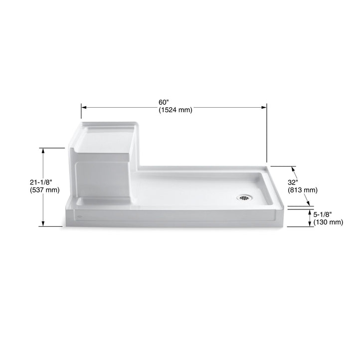 KOHLER K-1976 Tresham 60" x 32" alcove shower base, right drain