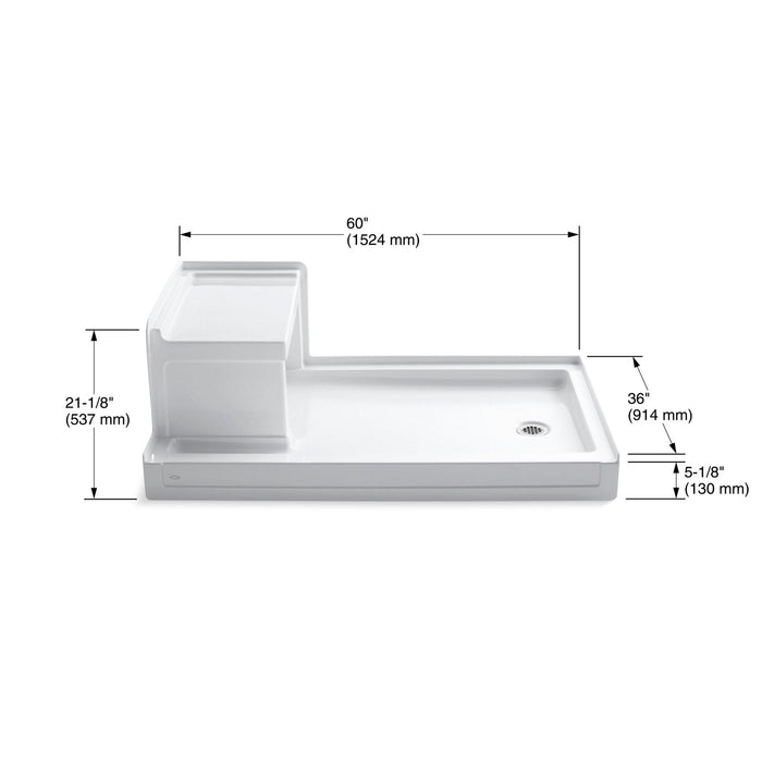 KOHLER K-1978 Tresham 60" x 36" alcove shower base, right drain