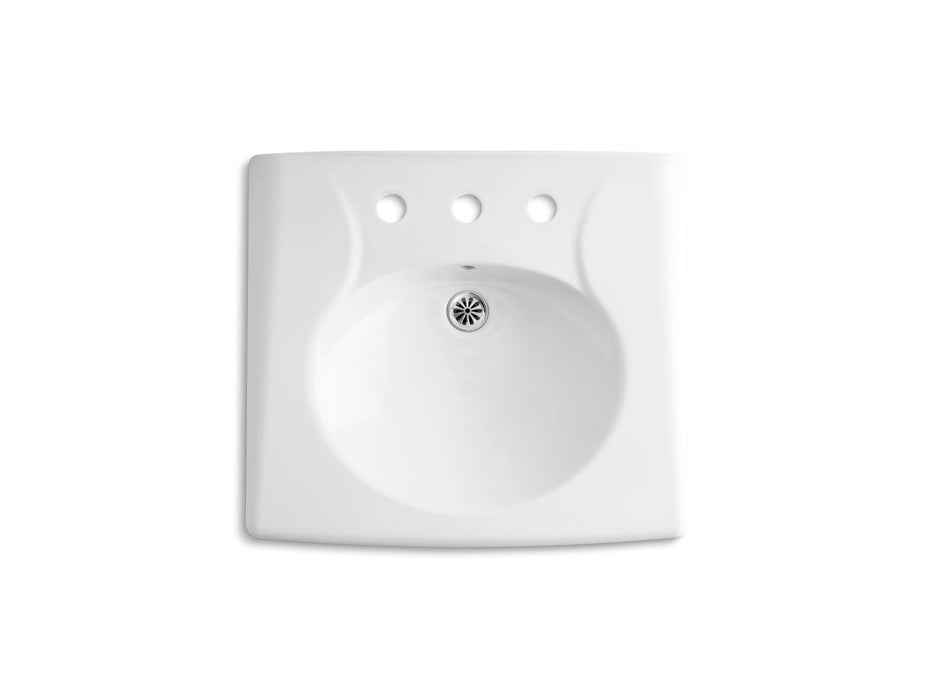 KOHLER K-1997-8 Brenham Wall-mount or concealed carrier arm mount commercial bathroom sink with widespread faucet holes