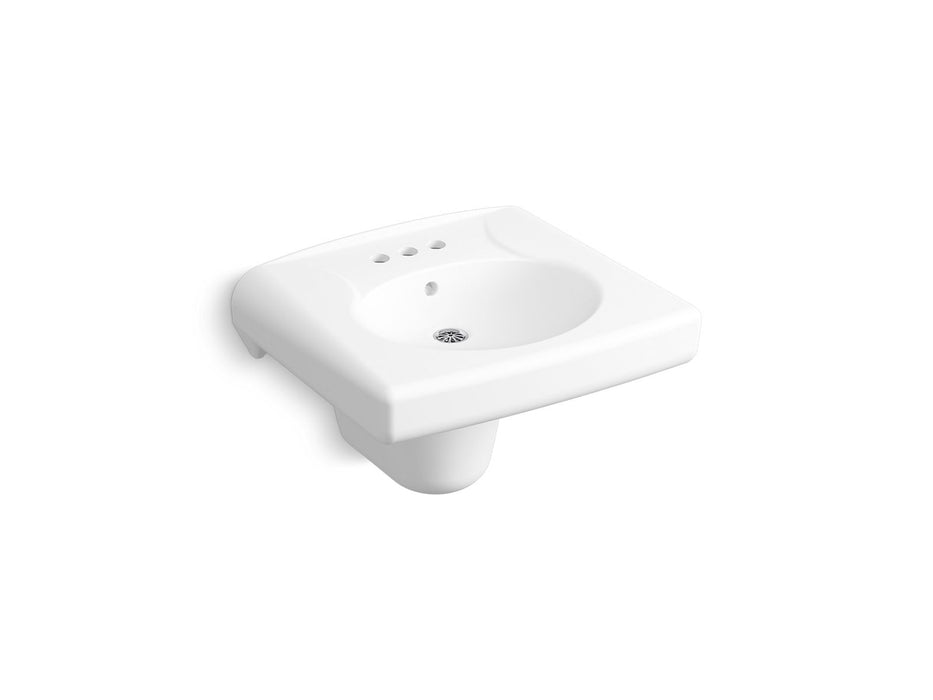 KOHLER K-1999-SS4 Brenham Wall-mount or concealed carrier arm mount commercial bathroom sink with 4" centerset faucet ho