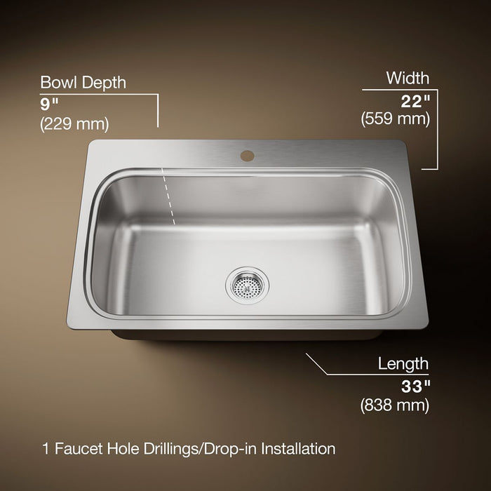 KOHLER Verse 33" top-mount single-bowl kitchen sink