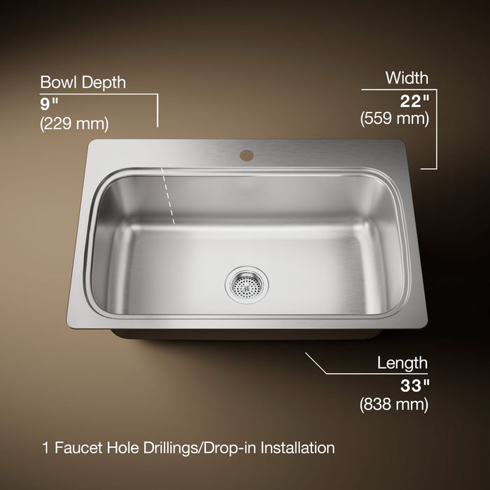 KOHLER K-20060-1 Verse 33" top-mount single-bowl kitchen sink