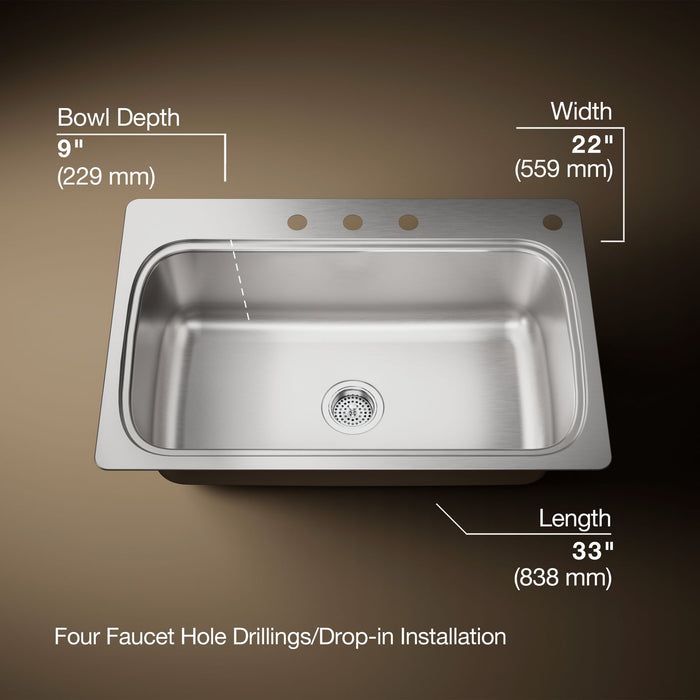 KOHLER K-20060-4 Verse 33" top-mount single-bowl kitchen sink