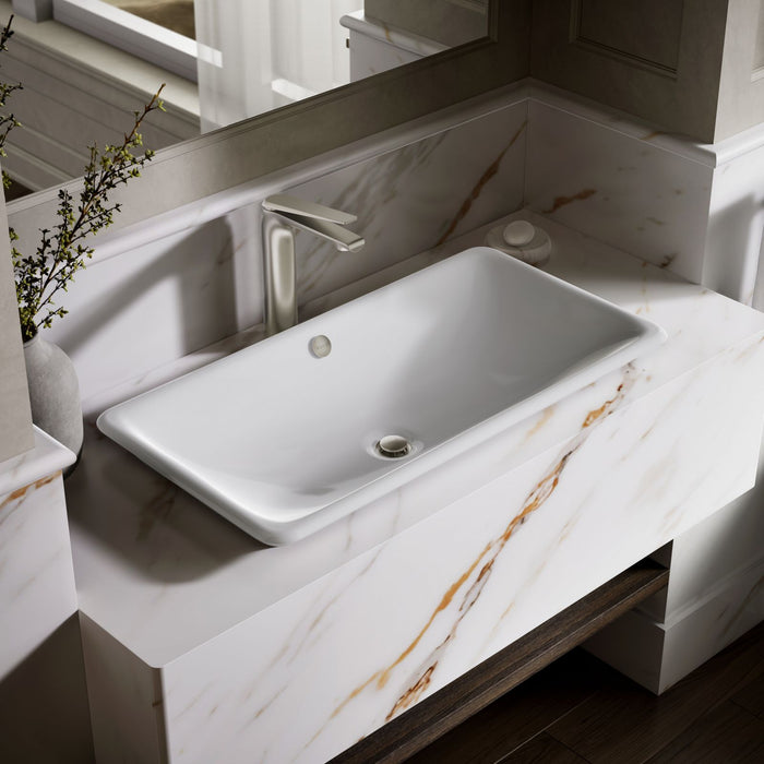 KOHLER K-20212-W Iron Plains 30" rectangular drop-in/undermount/vessel bathroom sink with White painted underside
