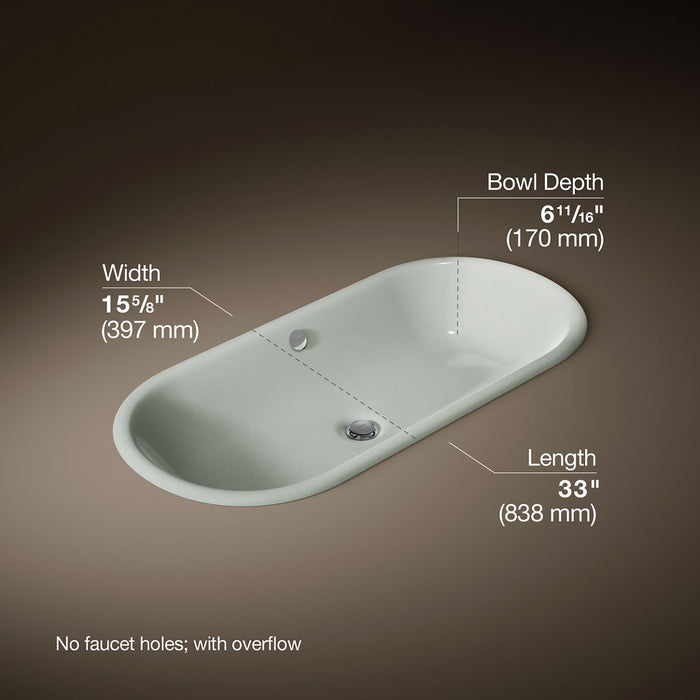 KOHLER K-20213 Iron Plains 33" oval drop-in/undermount bathroom sink, sea salt - view 2
