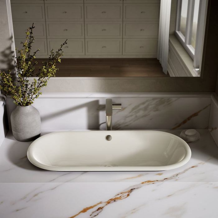 KOHLER K-20213-P5 Iron Plains 33" oval drop-in/undermount/vessel bathroom sink with Iron Black painted underside, biscuit...