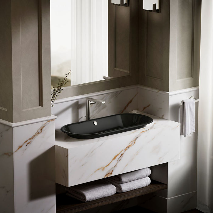 KOHLER K-20213-P5 Iron Plains 33" oval drop-in/undermount/vessel bathroom sink with Iron Black painted underside, black...