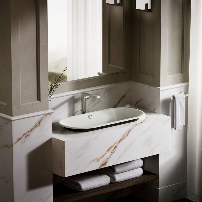 KOHLER K-20213-P5 Iron Plains 33" oval drop-in/undermount/vessel bathroom sink with Iron Black painted underside, dune -...