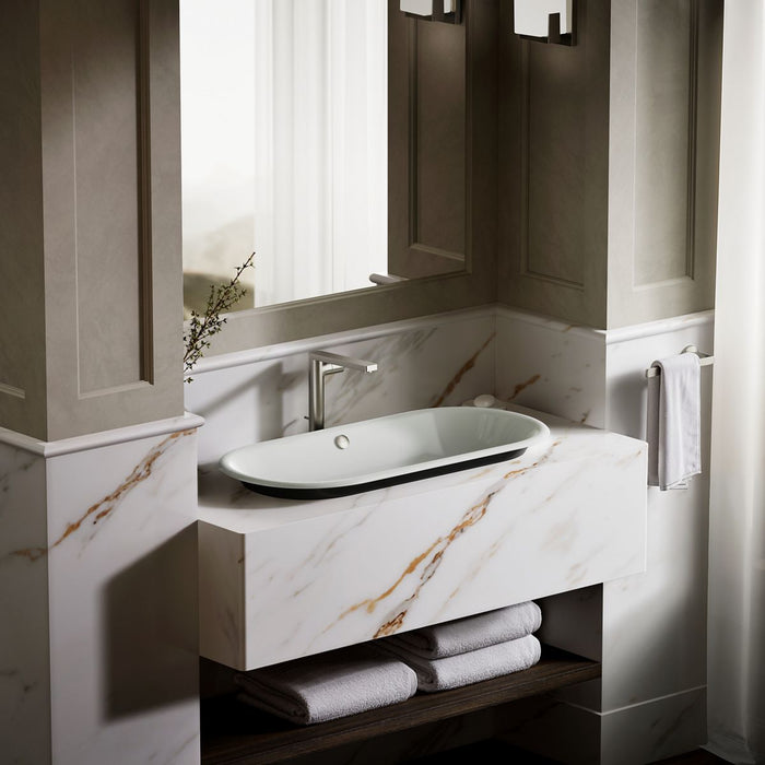 KOHLER K-20213-P5 Iron Plains 33" oval drop-in/undermount/vessel bathroom sink with Iron Black painted underside, sea...