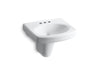 KOHLER K-2035-4 Pinoir 22" oval wall-mount bathroom sink with glazed underside, white