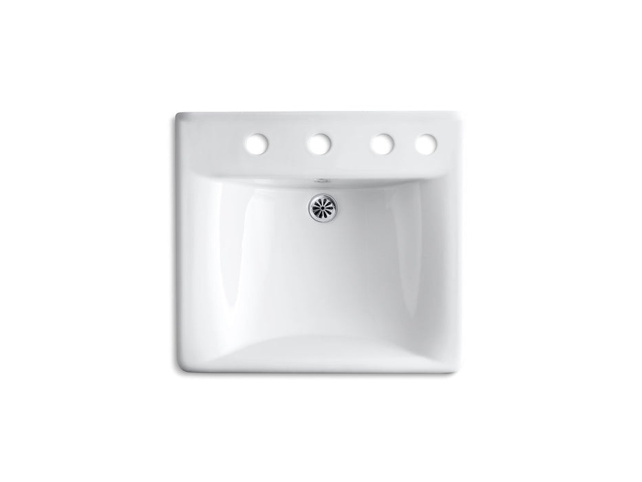 KOHLER K-2053-R Soho 20" x 18" wall-mount/concealed arm carrier bathroom sink with 8" widespread faucet holes and right-