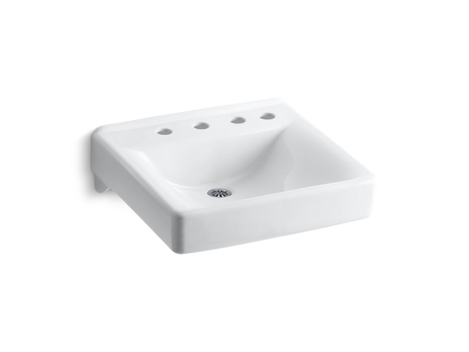 KOHLER K-2053-NR Soho 20" x 18" wall-mount/concealed arm carrier bathroom sink with 8" widespread faucet holes and right