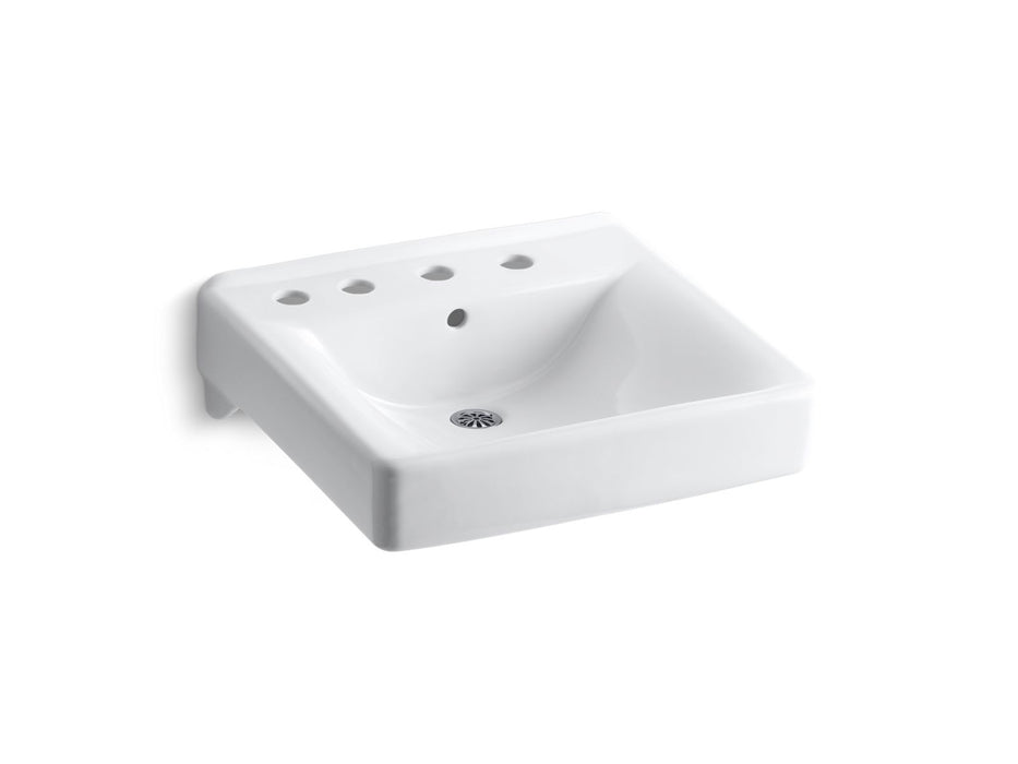 KOHLER K-2053-L Soho 20" x 18" wall-mount/concealed arm carrier bathroom sink with 8" widespread faucet holes and...