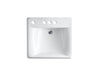 KOHLER K-2054-NL Soho 20" x 18" wall-mount/concealed arm carrier bathroom sink with 4" centerset faucet holes and left-h