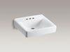 KOHLER K-2054-N Soho 20" x 18" wall-mount/concealed arm carrier bathroom sink with 4" centerset faucet holes