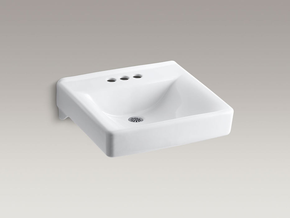 KOHLER K-2054-N Soho 20" x 18" wall-mount/concealed arm carrier bathroom sink with 4" centerset faucet holes