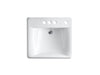 KOHLER K-2054-R Soho 20" x 18" wall-mount/concealed arm carrier arm bathroom sink with 4" centerset faucet holes and rig