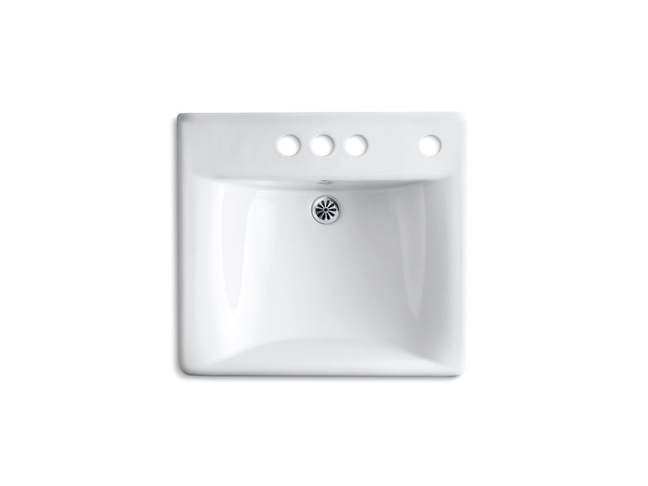 KOHLER K-2054-R Soho 20" x 18" wall-mount/concealed arm carrier arm bathroom sink with 4" centerset faucet holes and rig