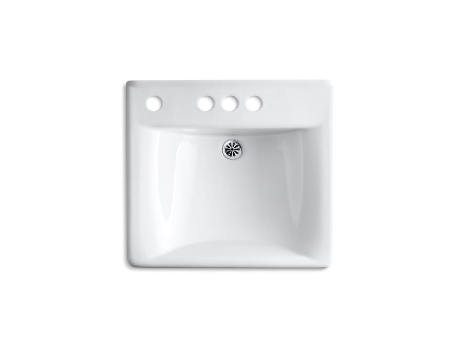 KOHLER K-2054-NL Soho 20" x 18" wall-mount/concealed arm carrier bathroom sink with 4" centerset faucet holes and left-h