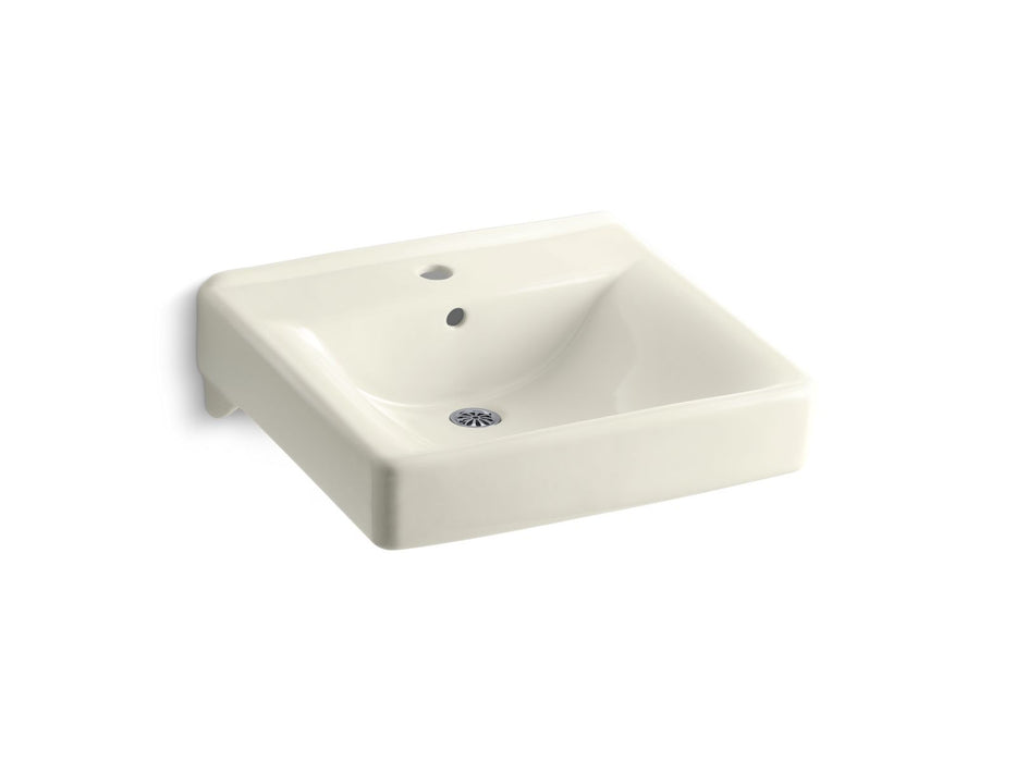 KOHLER K-2084 Soho 20" x 18" wall-mount/concealed arm carrier bathroom sink with single faucet hole, biscuit