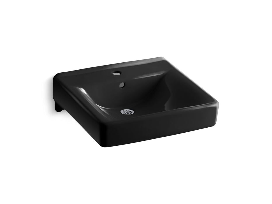 KOHLER K-2084 Soho 20" x 18" wall-mount/concealed arm carrier bathroom sink with single faucet hole, black black
