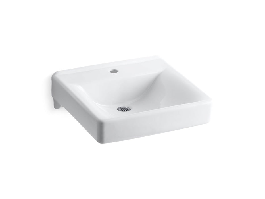 KOHLER K-2084-N Soho 20" x 18" wall-mount/concealed arm carrier bathroom sink with single faucet hole, white