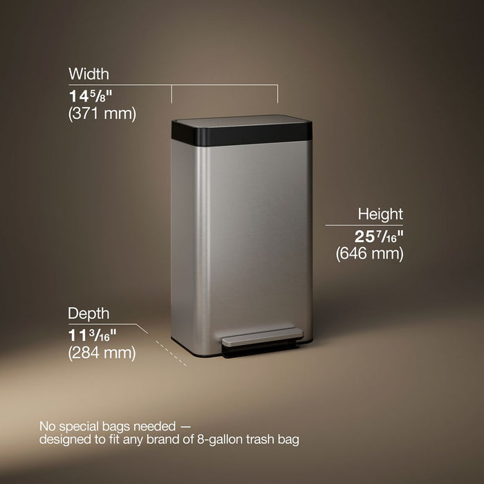 KOHLER 8-gallon loft stainless steel step trash can