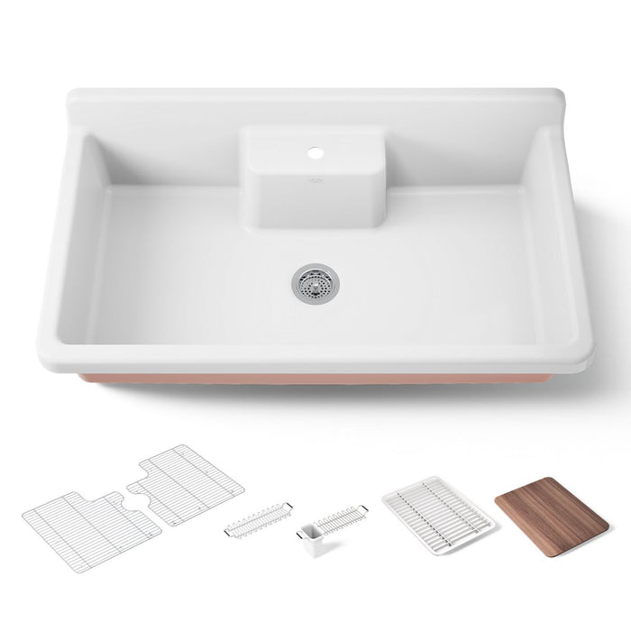 KOHLER K-21103-1HPPB Farmstead 45" top-/wall-mount single-bowl workstation farmhouse kitchen sink