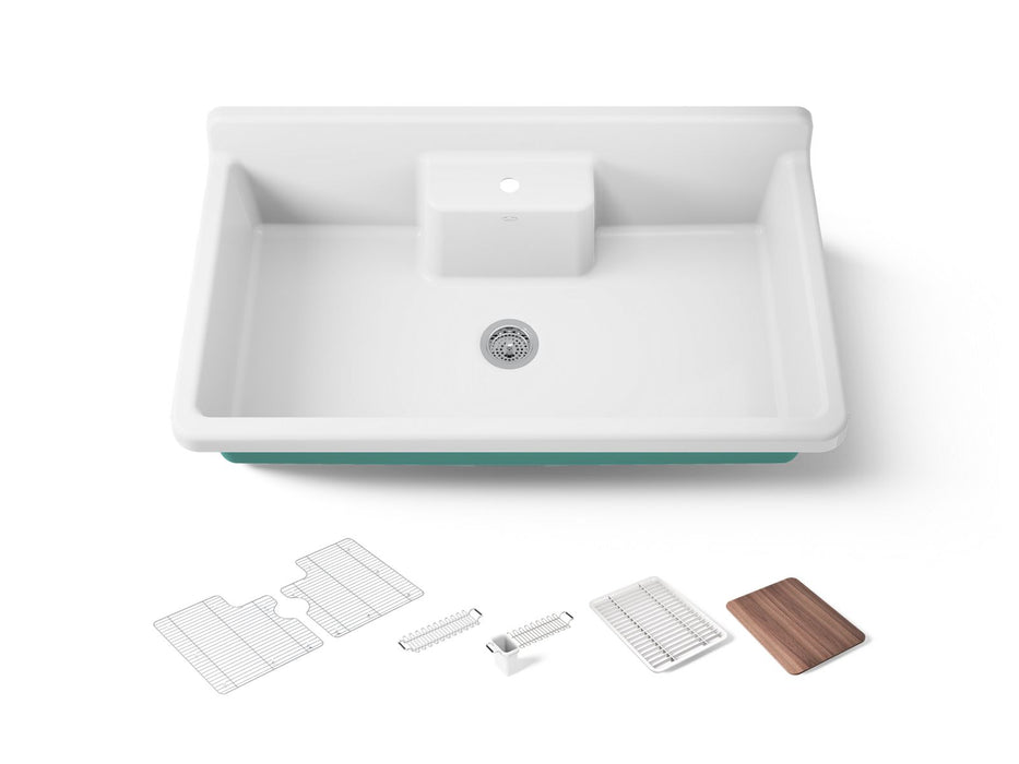 KOHLER K-21103-1HPSG Farmstead 45" top-/wall-mount single-bowl workstation farmhouse kitchen sink