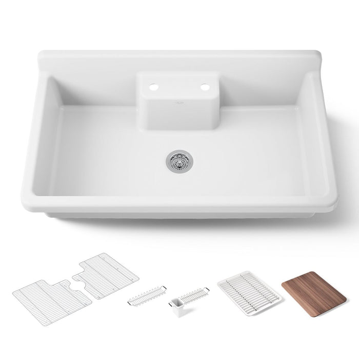 Kohler Farmstead 45" top-/wall-mount single-bowl workstation farmhouse kitchen sink