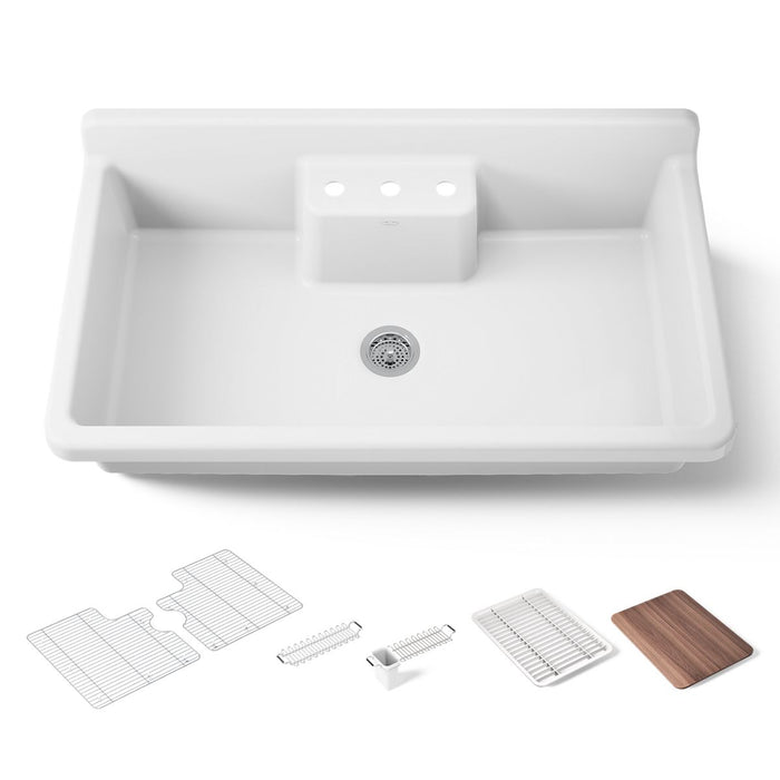 Kohler Farmstead 45" top-/wall-mount single-bowl workstation farmhouse kitchen sink
