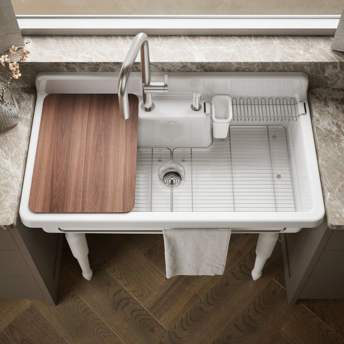 KOHLER K-21103-2HW Farmstead 45" top-/wall-mount single-bowl workstation farmhouse kitchen sink