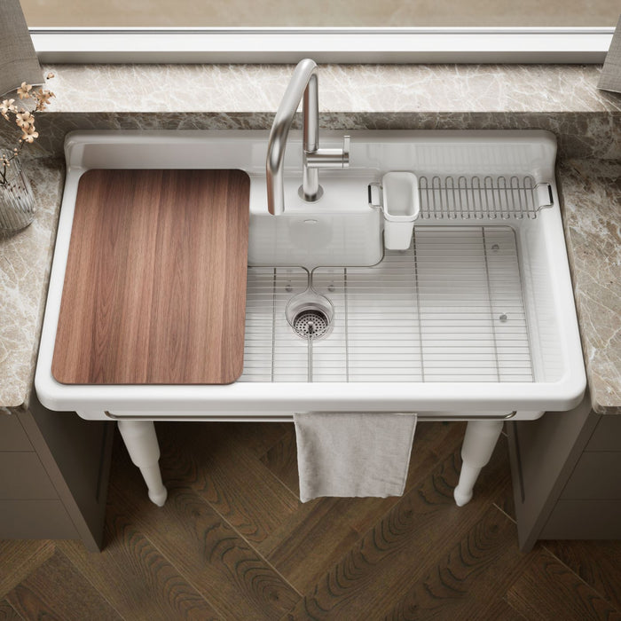 KOHLER K-21103-1HW Farmstead 45" top-/wall-mount single-bowl workstation farmhouse kitchen sink