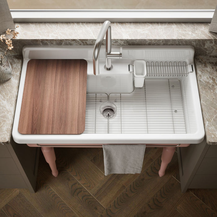 KOHLER K-21103-1HPPB Farmstead 45" top-/wall-mount single-bowl workstation farmhouse kitchen sink