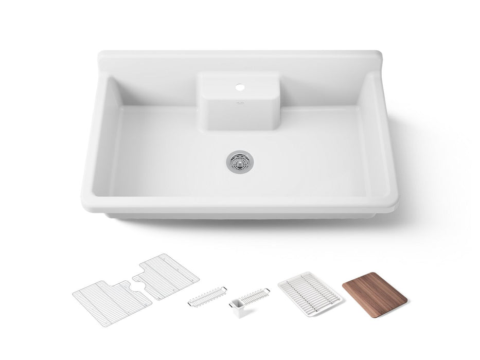 KOHLER K-21103-1HW Farmstead 45" top-/wall-mount single-bowl workstation farmhouse kitchen sink