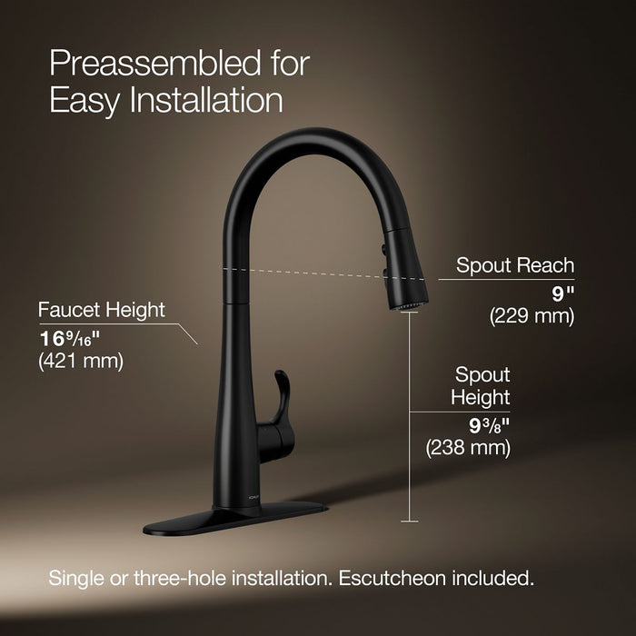 KOHLER Simplice Touchless pull-down kitchen sink faucet with three-function sprayhead