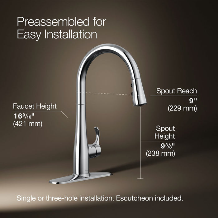 KOHLER Simplice Touchless pull-down kitchen sink faucet with three-function sprayhead