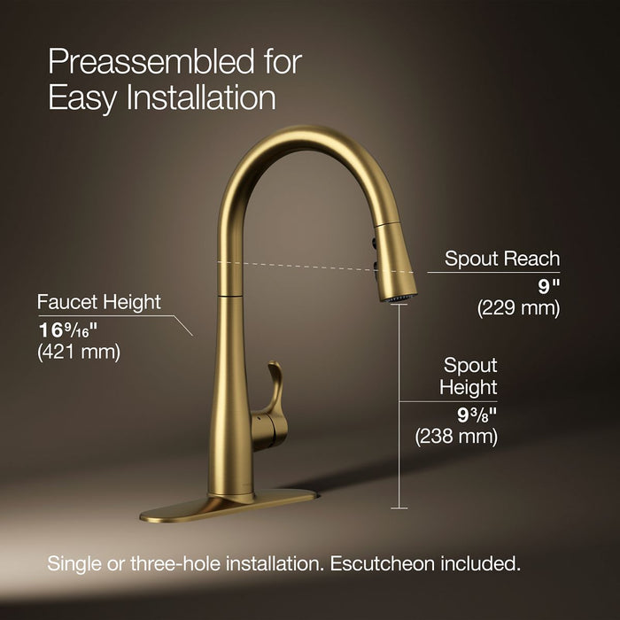 KOHLER Simplice Touchless pull-down kitchen sink faucet with three-function sprayhead