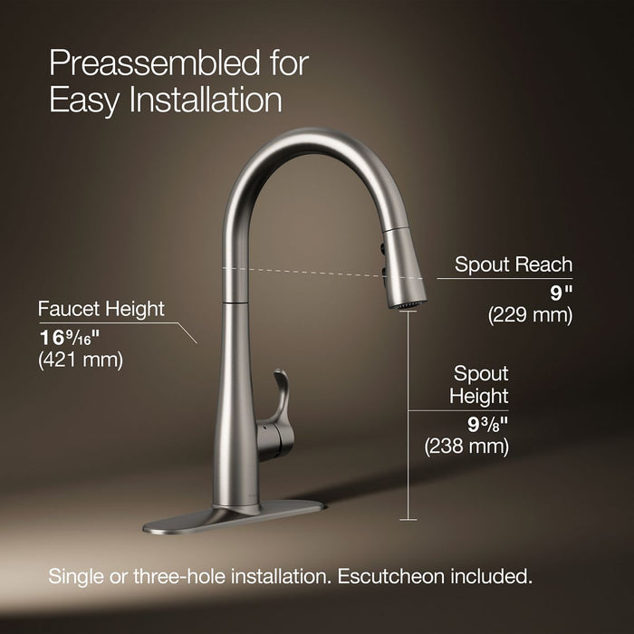 KOHLER K-22036 Simplice Touchless pull-down kitchen sink faucet with three-function sprayhead