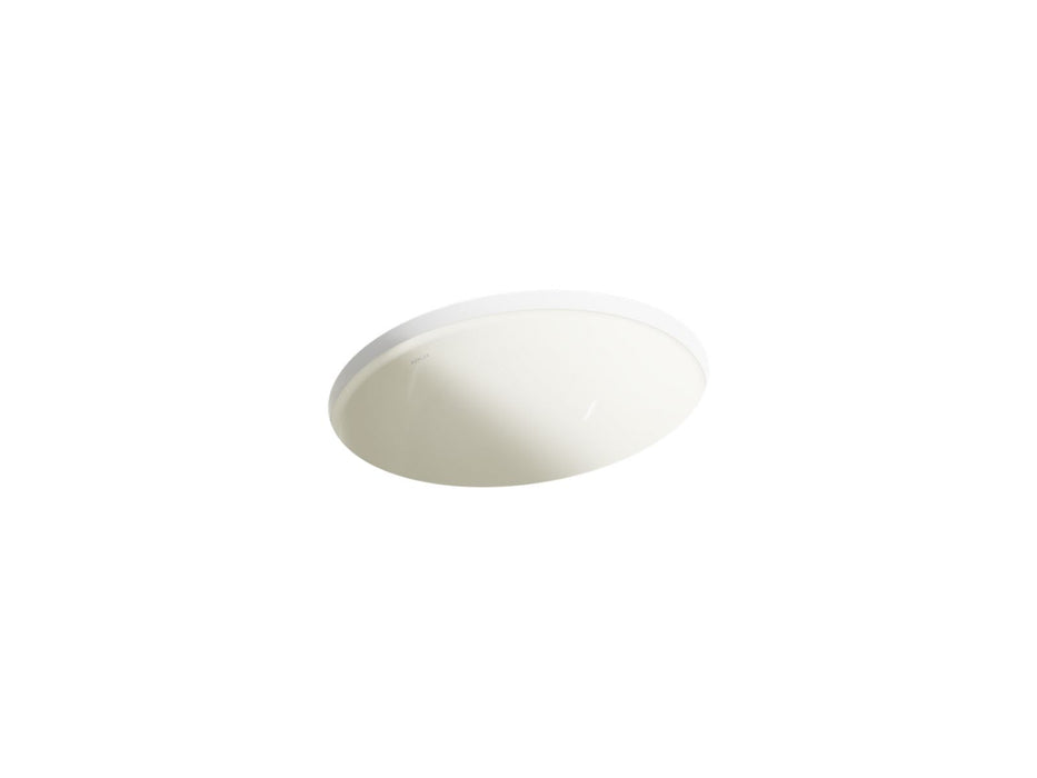Kohler Caxton 19-1/4" oval undermount bathroom sink with glazed underside, no overflow