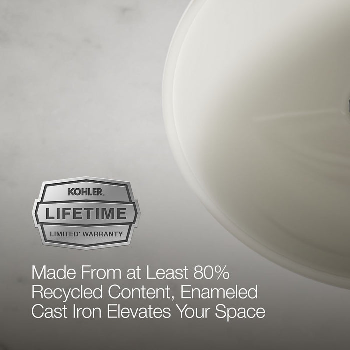 Kohler Caxton 19-1/4" oval undermount bathroom sink with glazed underside, no overflow